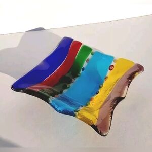 Vintage Murano Italy Millefiori STRIPED Art Glass Trinket Jewelry Dish Square